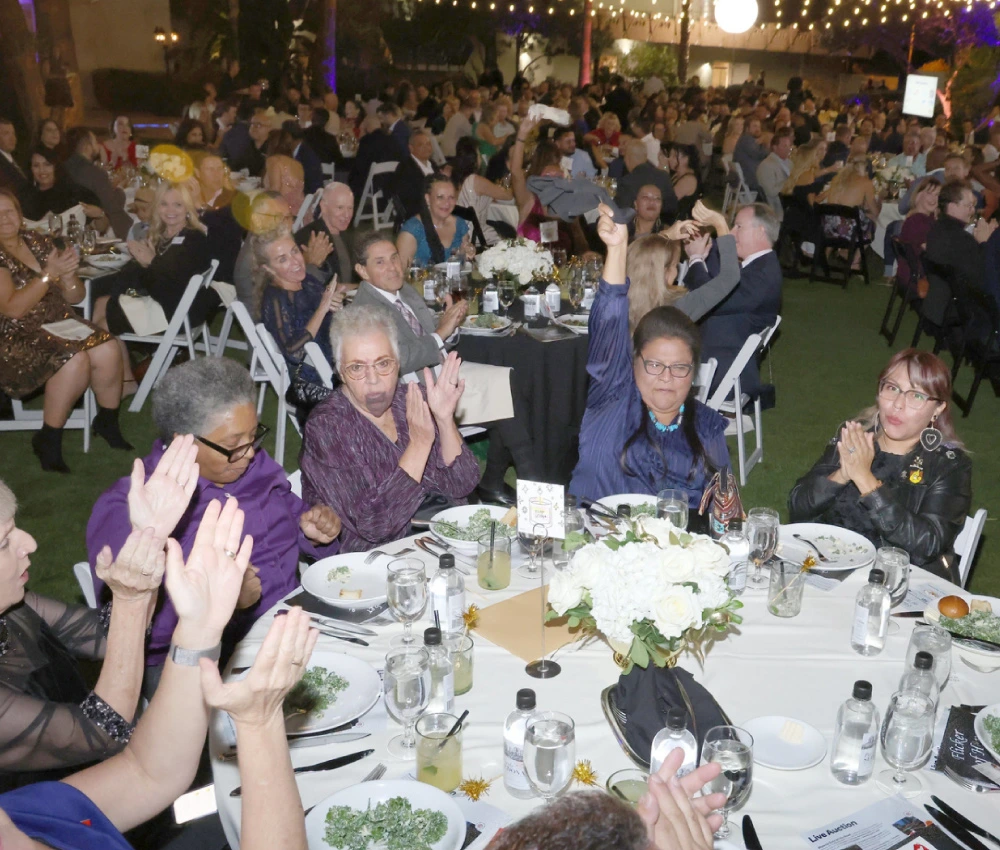 gala guests at tables participating in a live auction